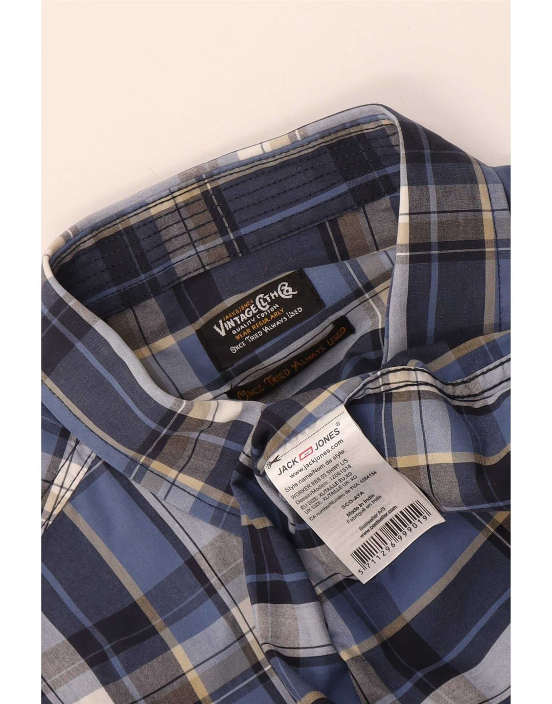 Jack & Jones Camisa Hombre XL Azul Cuadros Algodón