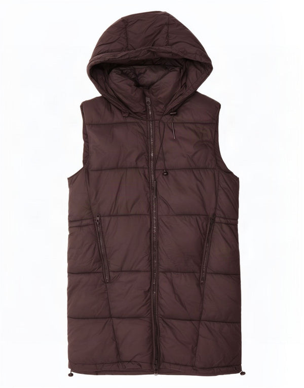 Zara Mujer Chaleco Acolchado Con Capucha UK 44 Mediano Poliéster Negro