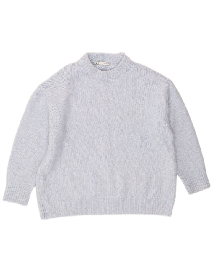 Zara Jersey de cuello redondo extragrande para mujer, talla 40, color azul