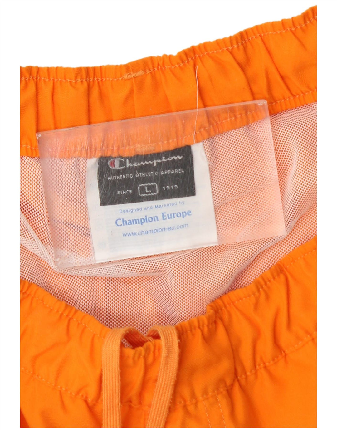 Champion Bañador con estampado gráfico para hombre, poliéster con bloques de color naranja grande