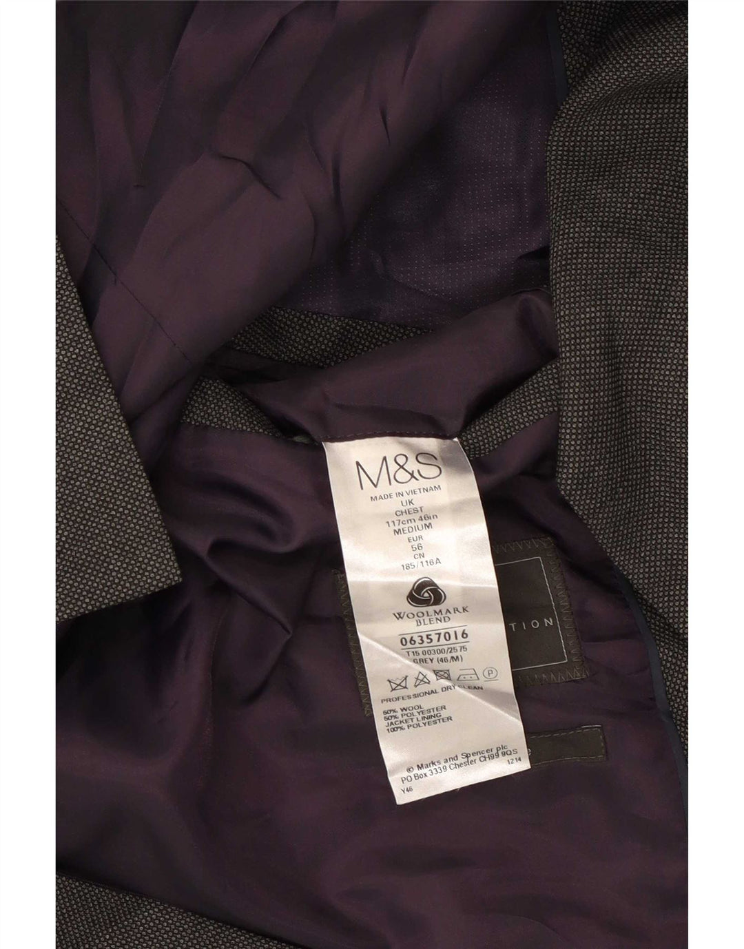 Marks & Spencer Chaqueta tipo blazer de 2 botones para hombre UK 46 XL Lana gris