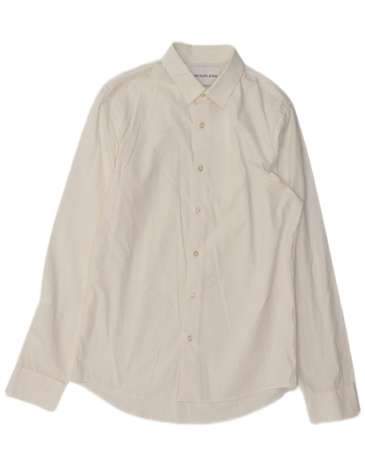 CALVIN KLEIN JEANS Camisa ajustada para hombre pequeña blanca