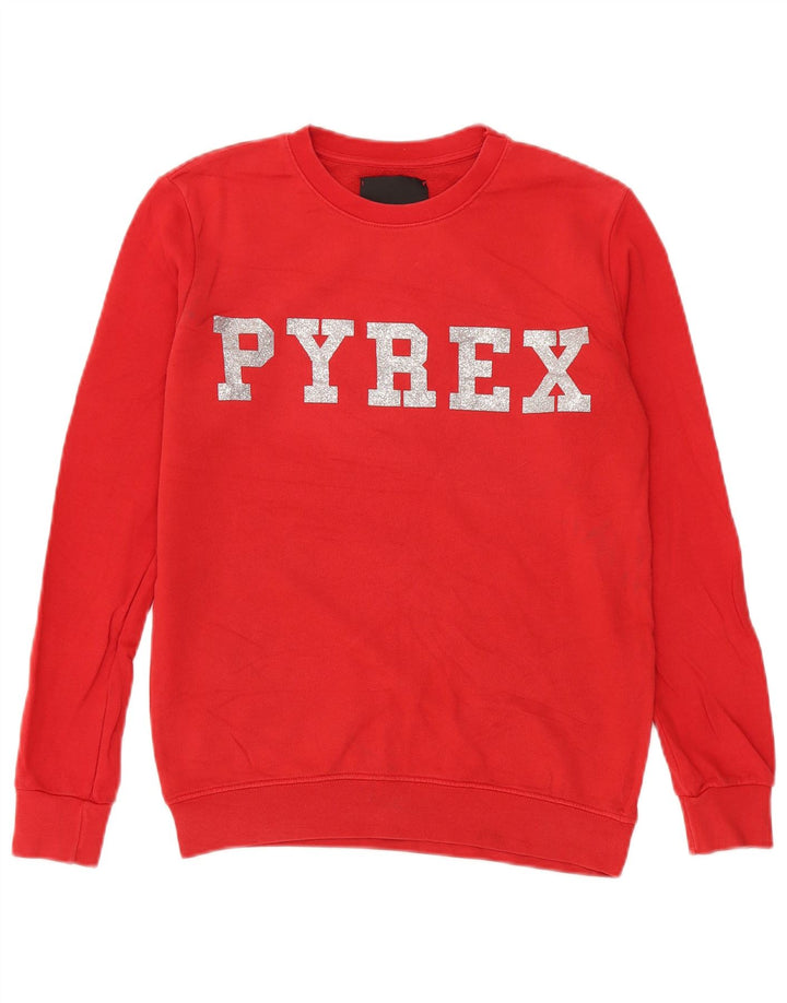 Pyrex - Sudadera de gran tamaño con gráfico para mujer, talla 10, algodón rojo pequeño