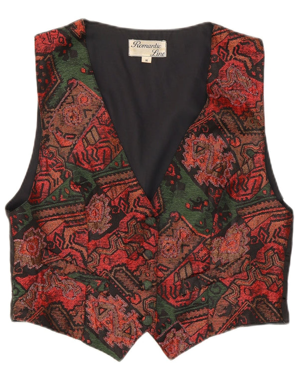 Vintage mujer chaleco Reino Unido 12 medio multicolor patchwork poliéster