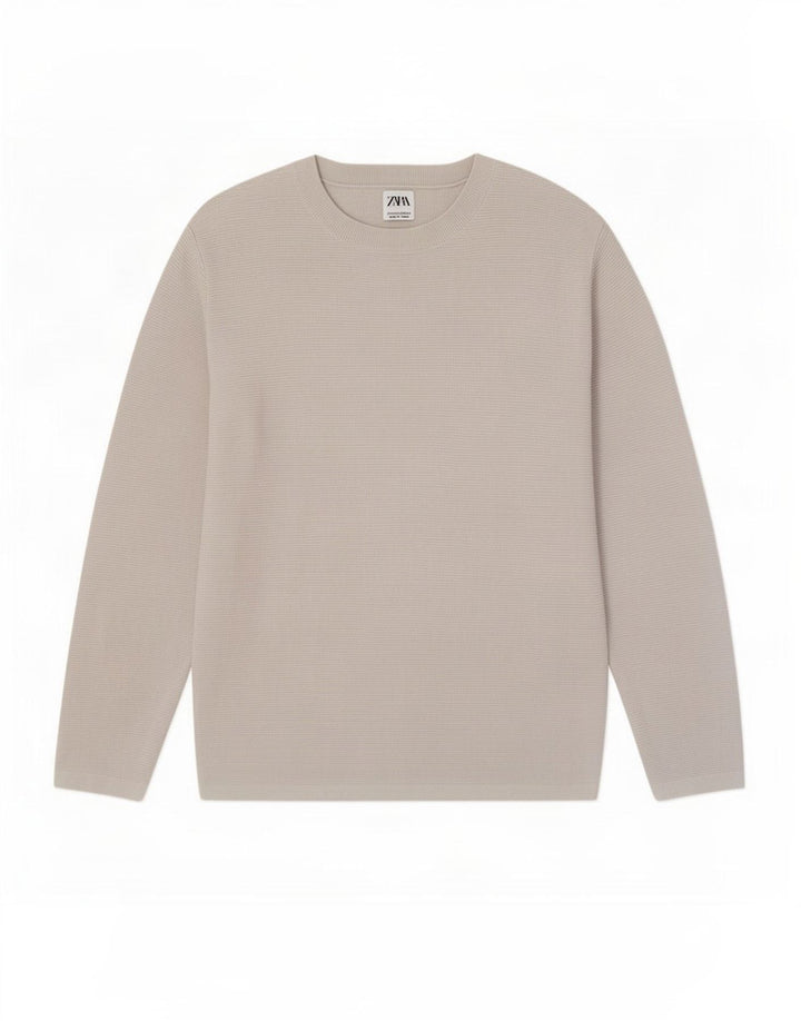 Zara Hombre Jersey Cuello Redondo Jersey Algodón Gris Medio