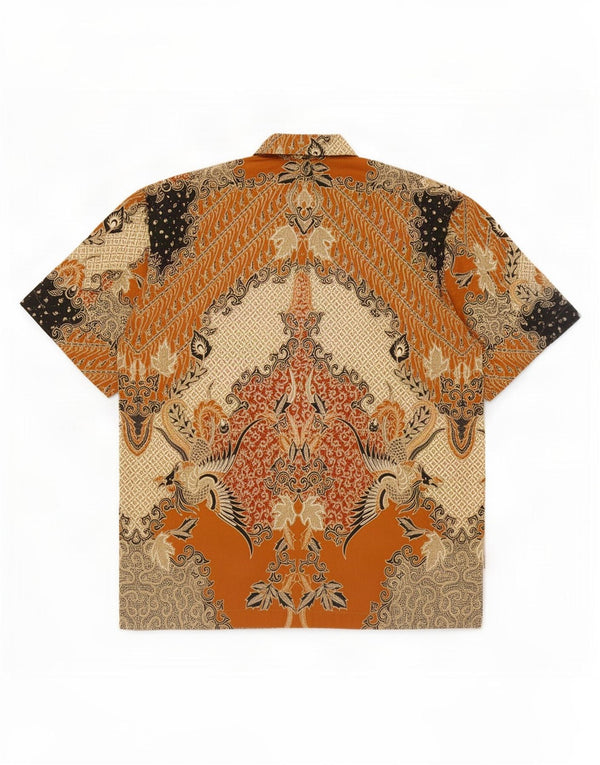 Camisa Vintage Hombre Manga Corta XL Marrón Paisley