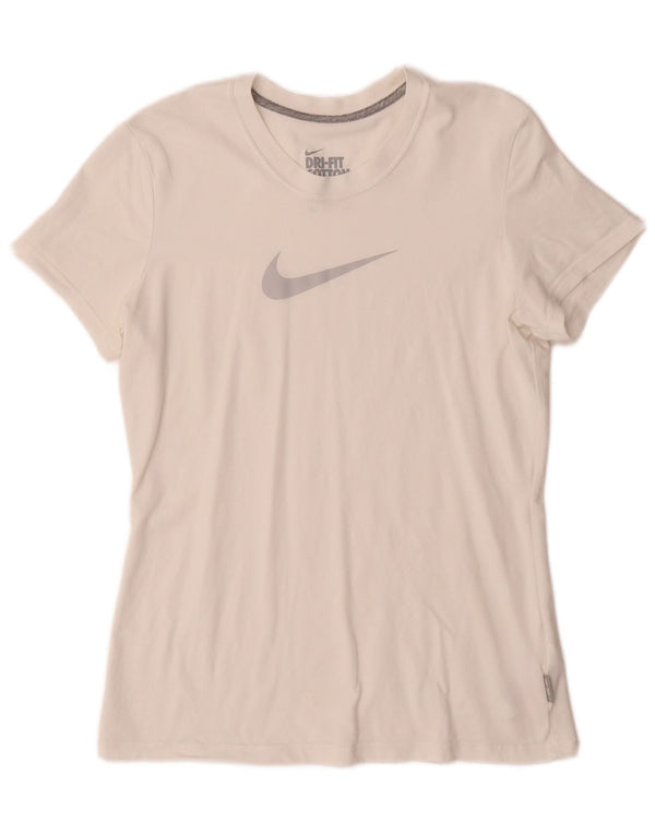 NIKE Womens Dri Fit Graphic T-Shirt Top UK 16/18 Large White Cotton