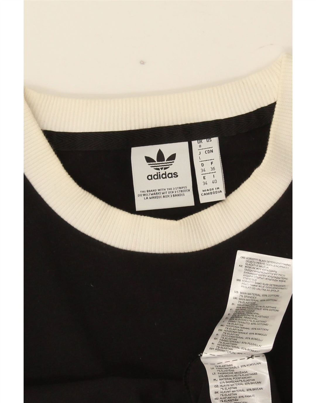 Adidas Mujer Top Manga Larga UK 8 Pequeño Algodón Negro