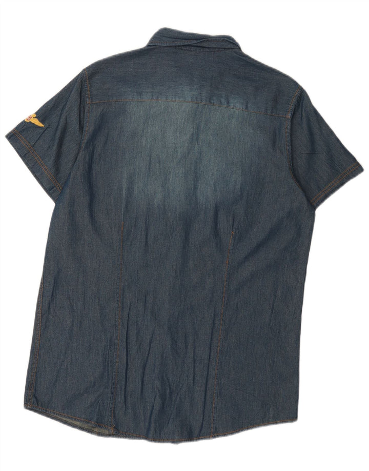 Aviazione Navale Camisa vaquera de manga corta para hombre Algodón azul medio