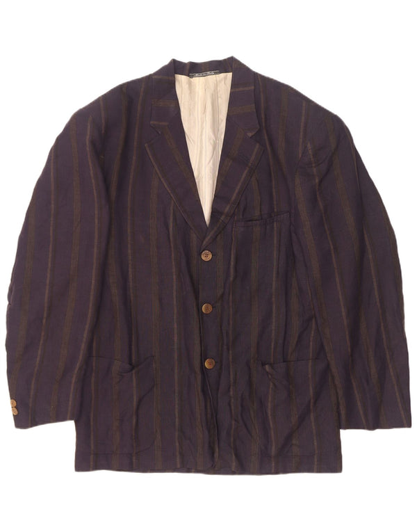 JC De Castelbajac Chaqueta tipo blazer de 3 botones para hombre IT 52 XL Azul marino a rayas