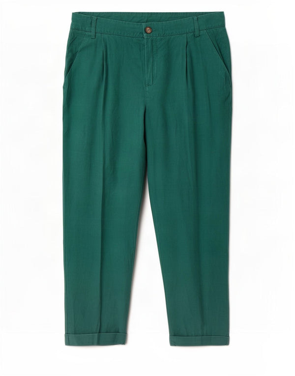 Benetton Pantalones Chinos Tapered Para Mujer UK 40 Medium W32 L25 Lino Verde