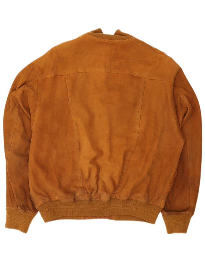 Vintage hombres ante bomber chaqueta IT 48 cuero marrón medio