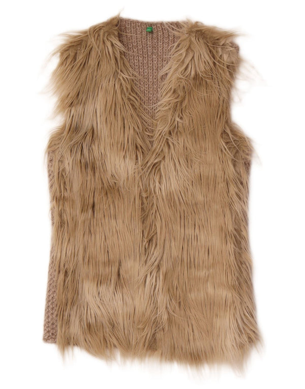 Benetton Cárdigan Sin Mangas para Mujer UK 40 Small Beige