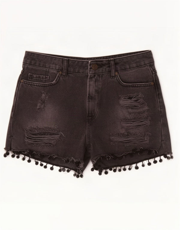 Zara Pantalones cortos de mezclilla desgastados para mujer EU 36 XS W26 Negro