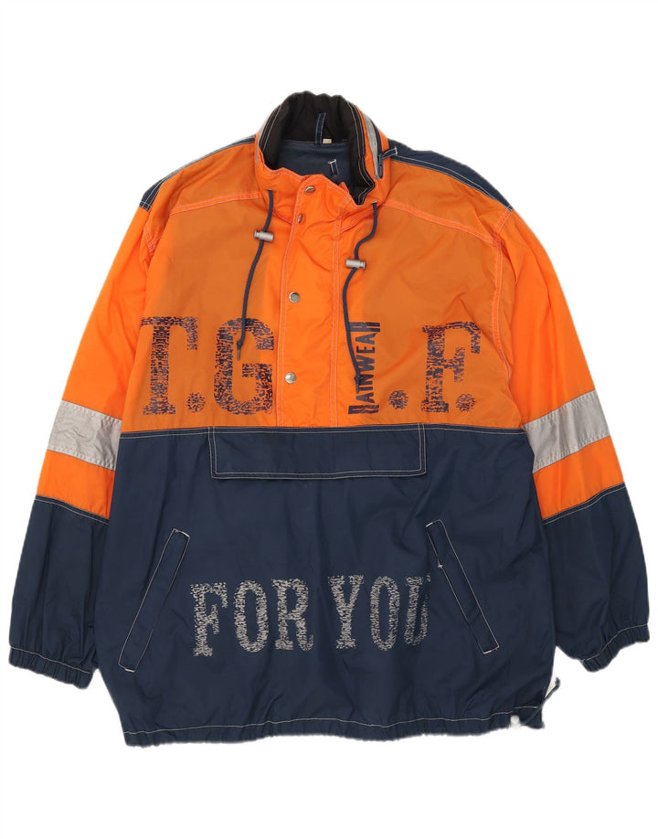 Vintage hombres suelto ajuste gráfico chaqueta de lluvia Reino Unido 36 pequeño multicolor