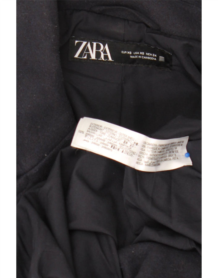 Zara Mujer Abrigo Extragrande De Doble Botonadura UK 6 XS Poliéster Azul Marino