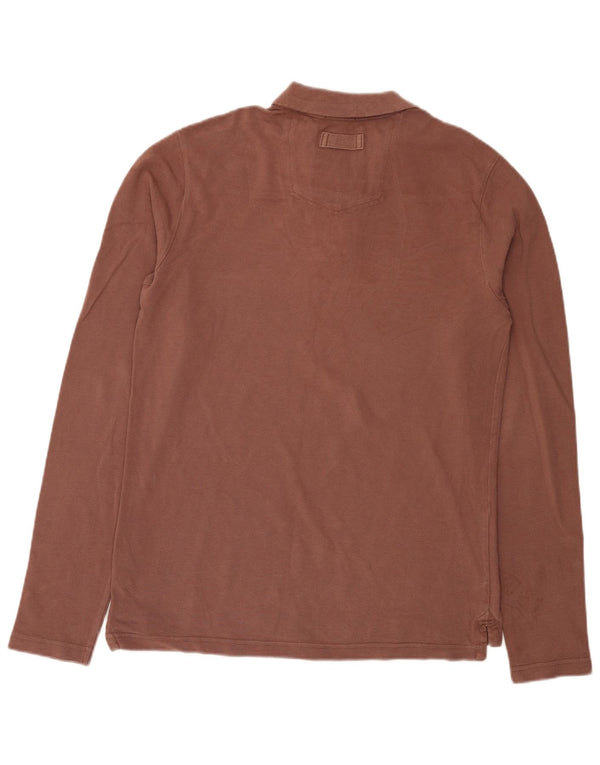 Polo de hombre Fat Face de manga larga de algodón marrón medio