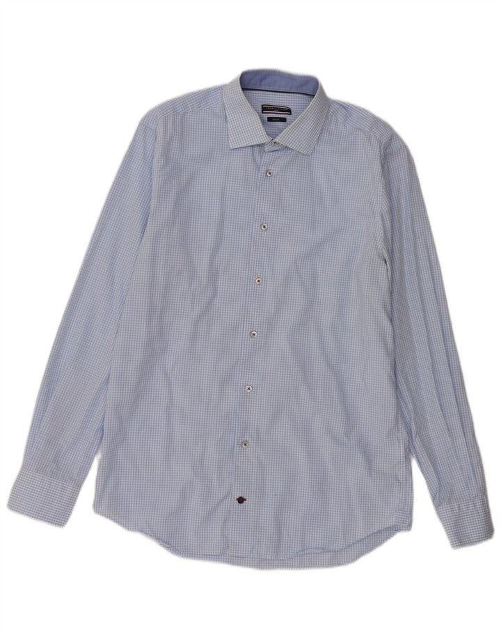 Tommy Hilfiger Camisa a medida para hombre Talla 40 15 3/4 Cuadro azul mediano
