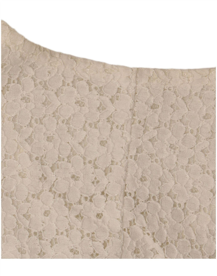 VINTAGE Mujer Crop Manga Corta Camisa Blusa IT 46 Grande Off White Floral