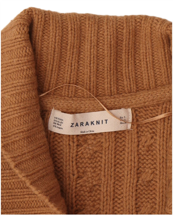 Zara Mujer Cárdigan Suéter UK 10 Small Marrón Nylon
