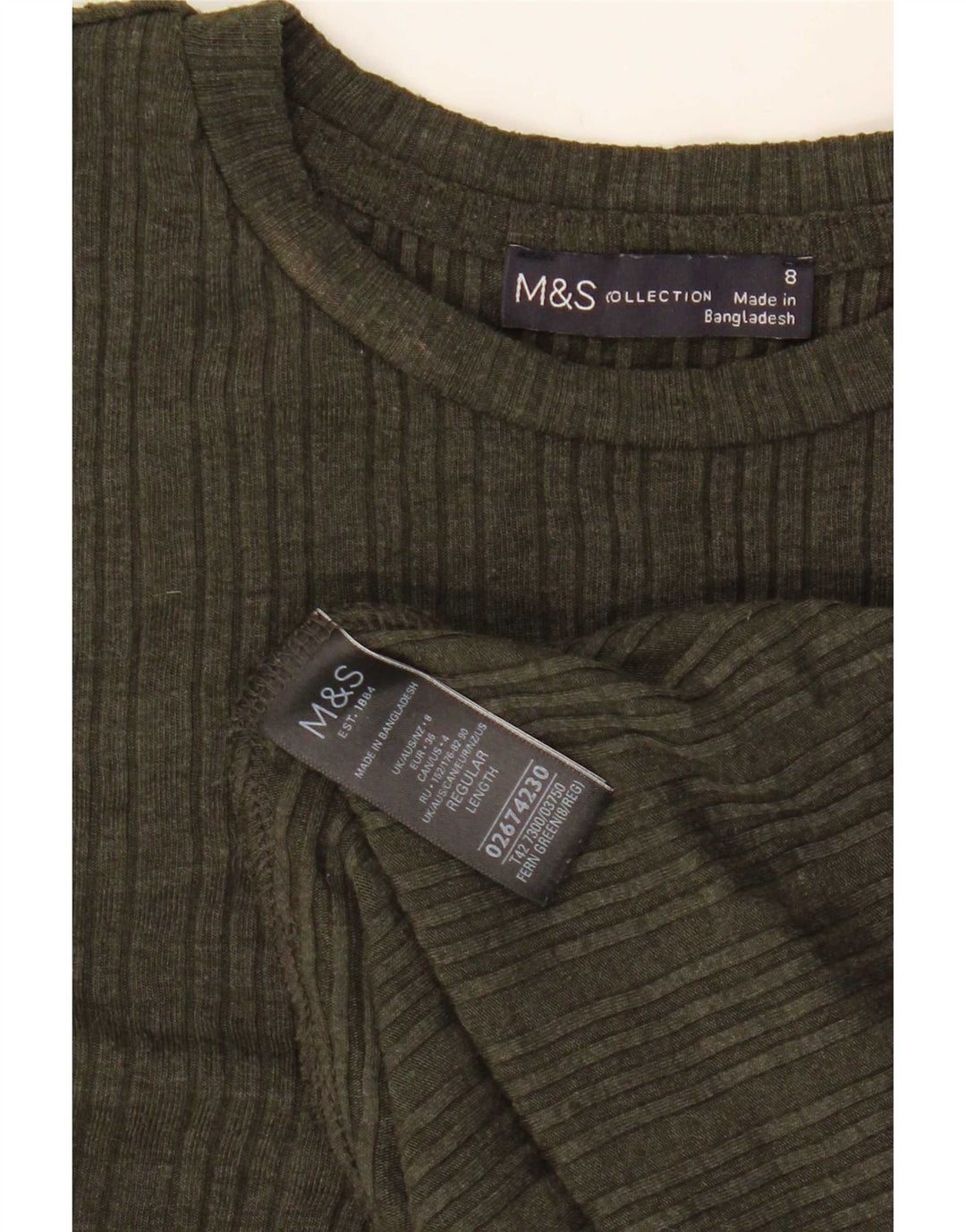 Marks & Spencer Vestido acampanado de manga larga para mujer UK 8 Small Poliéster caqui