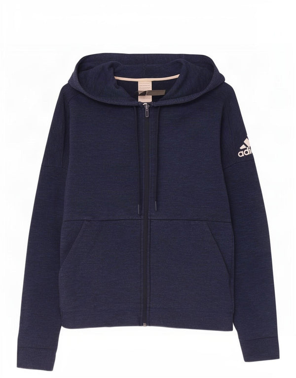 Adidas Hombre Zip Sudadera Con Capucha Suéter Medio Azul Marino Algodón