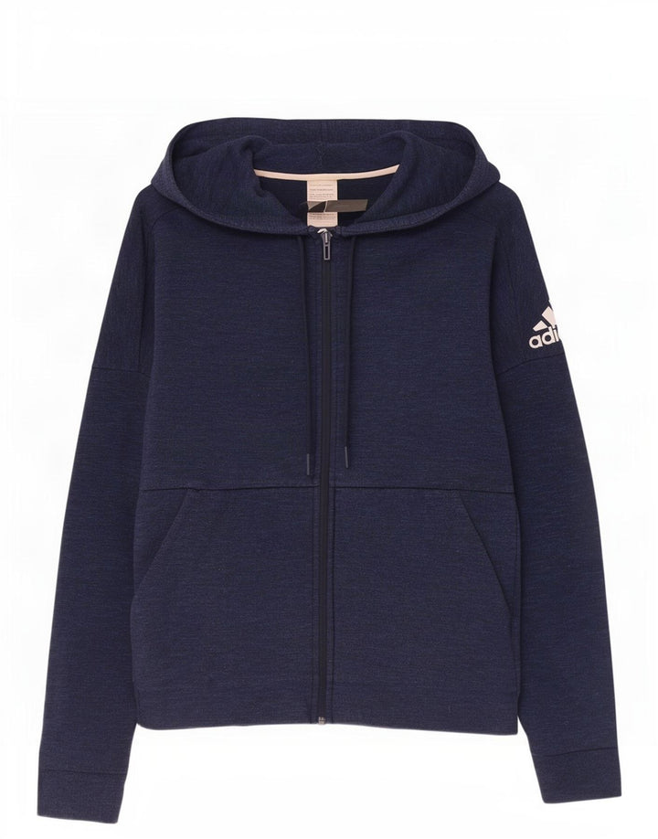 Adidas Hombre Zip Sudadera Con Capucha Suéter Medio Azul Marino Algodón