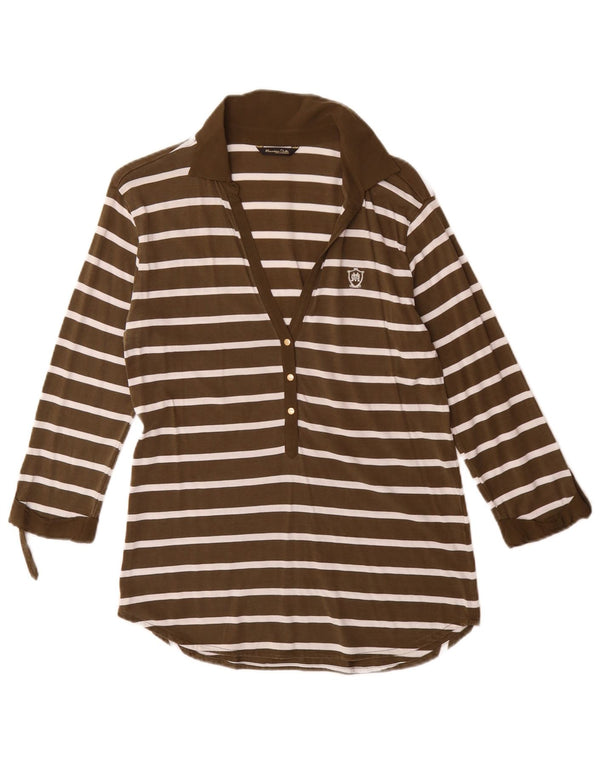 Massimo Dutti Polo Manga 3/4 Mujer UK 42 Medium Caqui Rayas
