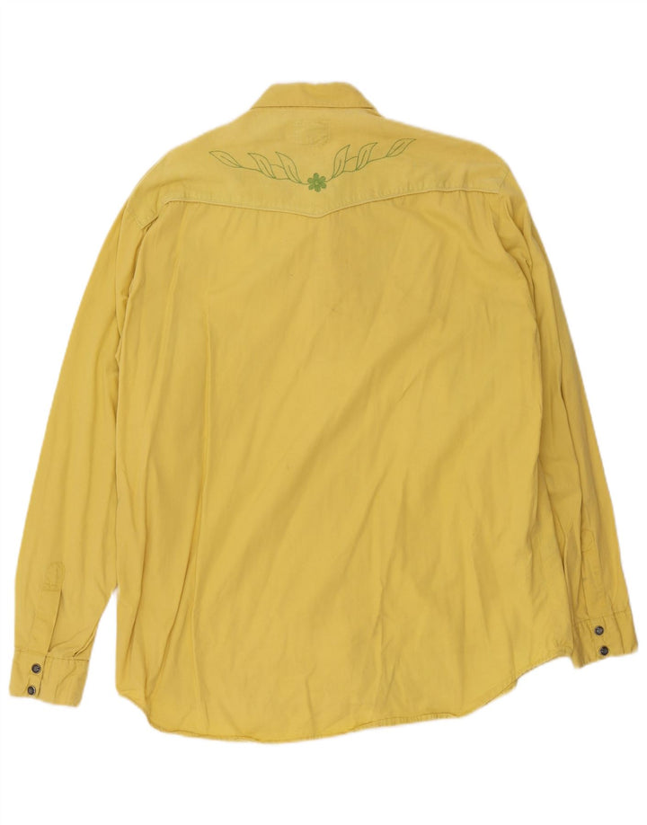 Fiorucci Hombre Camisa De Pana De Algodón Floral Amarillo Medio