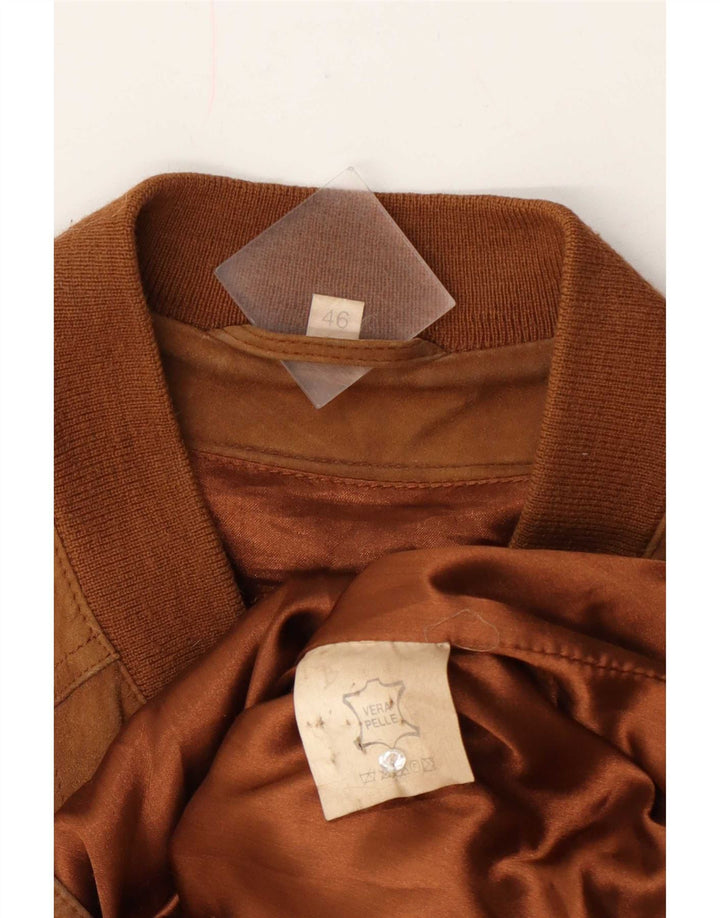 Vintage hombres ante bomber chaqueta IT 46 pequeño cuero beige