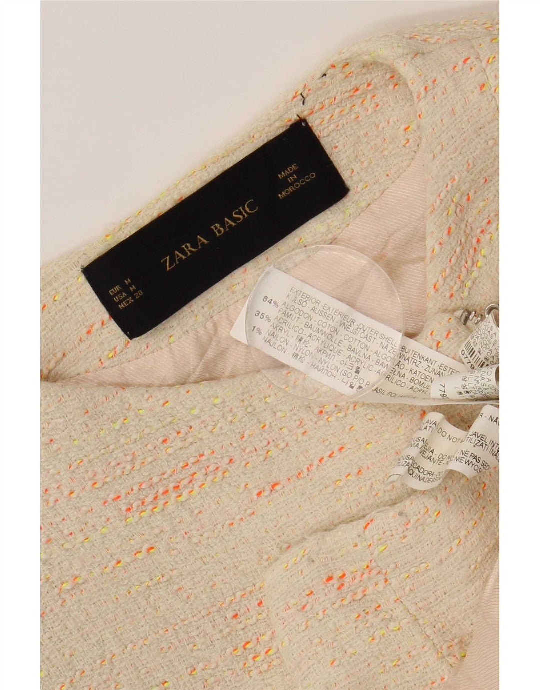 Zara Mujer Crop Blazer Chaqueta UK 12 Medio Beige Algodón Moteado