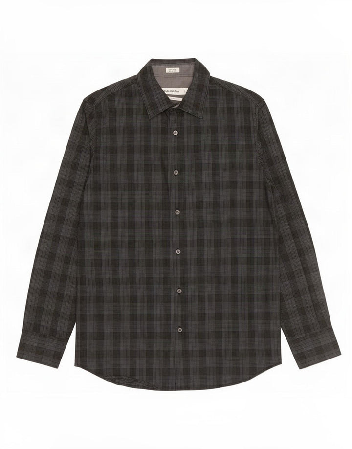 Camisa Calvin Klein Hombre Modern Fit Algodón A Cuadros Gris Pequeño