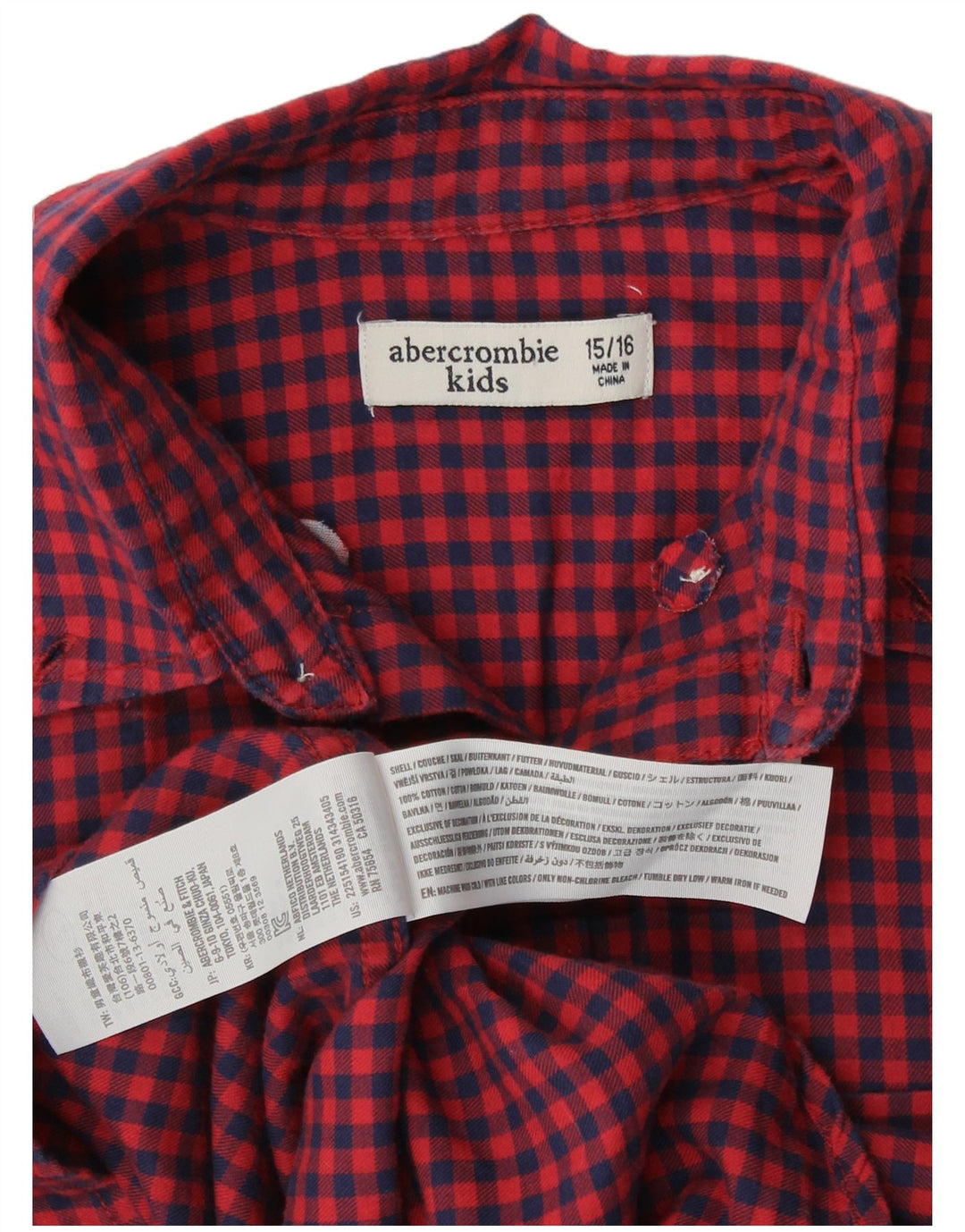 Abercrombie & Fitch Camisa Niño 15-16 Años Algodón Vichy Rojo