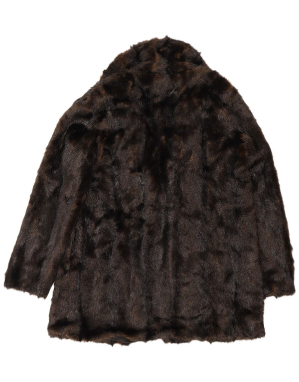 Zara Abrigo oversize de piel sintética para mujer UK 10 Small Marrón Poliéster Invierno
