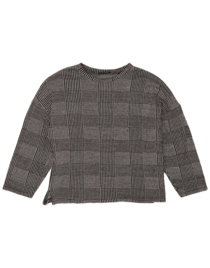 Zara Mujer Top Manga Larga UK 44 Poliéster Pata De Gallo Gris Medio