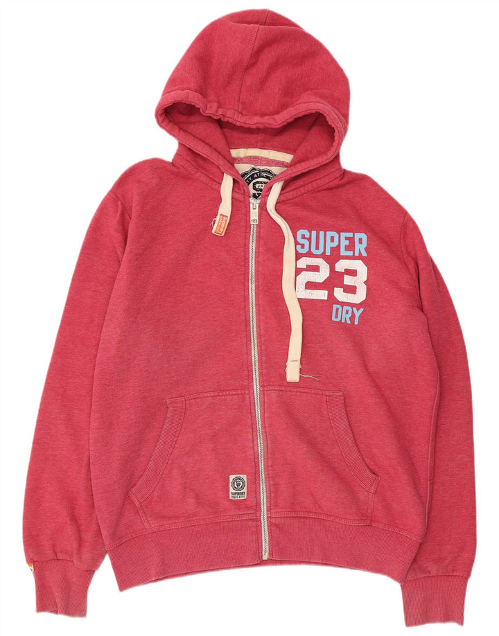 SUPERDRY Suéter con capucha y cremallera gráfica para hombre 2XL Algodón rojo