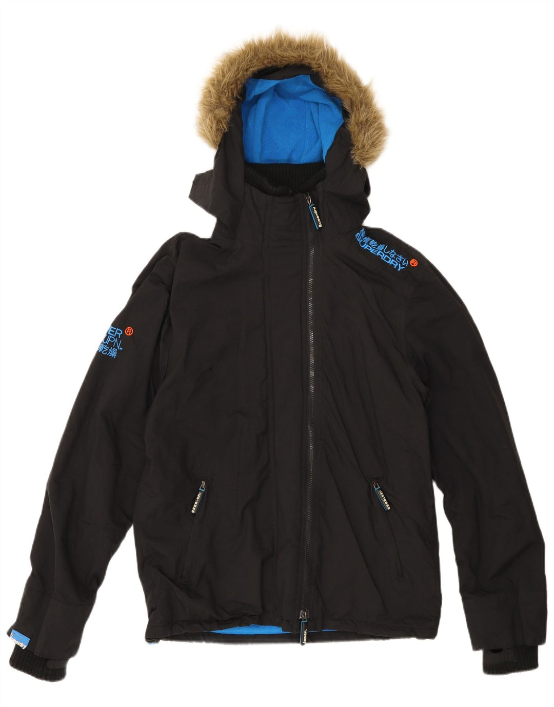 SUPERDRY Chaqueta cortavientos con capucha para hombre, talla 40, color negro