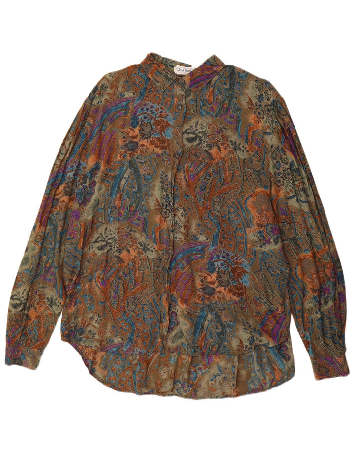 Vintage mujer longline camisa de gran tamaño blusa Reino Unido 14 Paisley verde medio