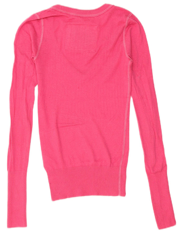 Abercrombie & Fitch Suéter tipo jersey con cuello en V para mujer UK 6 XS Nylon rosa