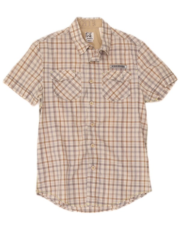 Camisa De Manga Corta Energie De Algodón A Cuadros Beige Pequeño Para Hombre