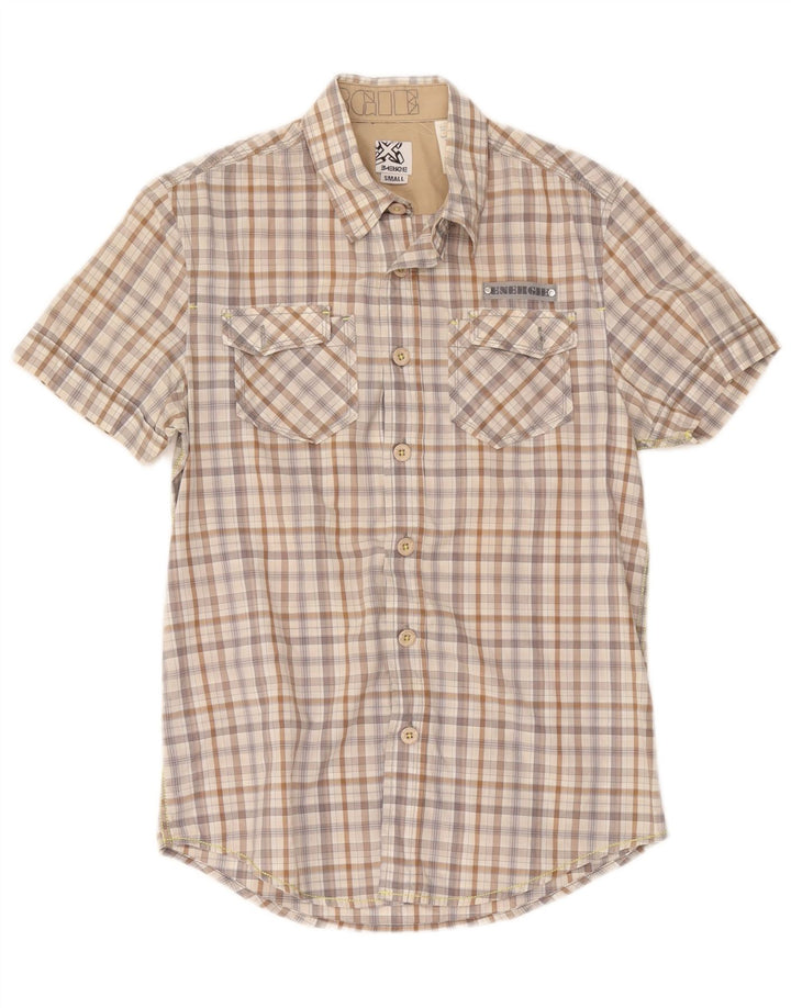 Camisa De Manga Corta Energie De Algodón A Cuadros Beige Pequeño Para Hombre