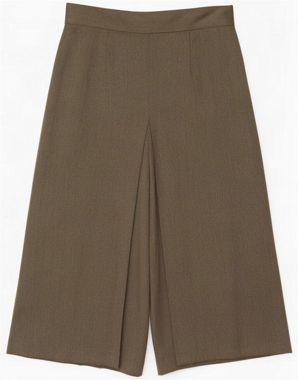 Pantalones capri de pierna ancha vintage para mujer UK 16 Large W31 L20 Caqui Poliéster
