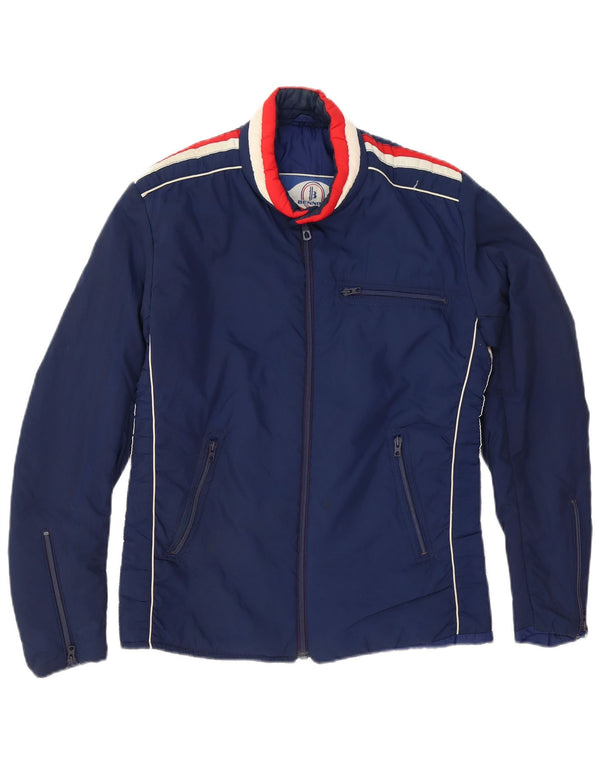 Vintage hombres chaqueta acolchada ligera pequeño bloque de color azul marino