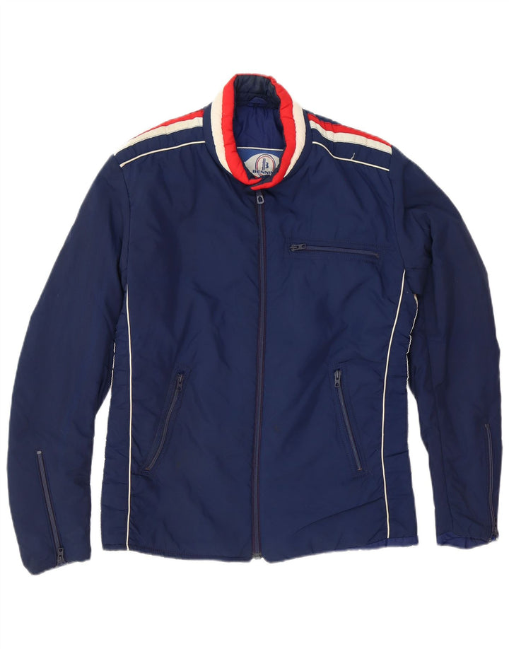 Vintage hombres chaqueta acolchada ligera pequeño bloque de color azul marino