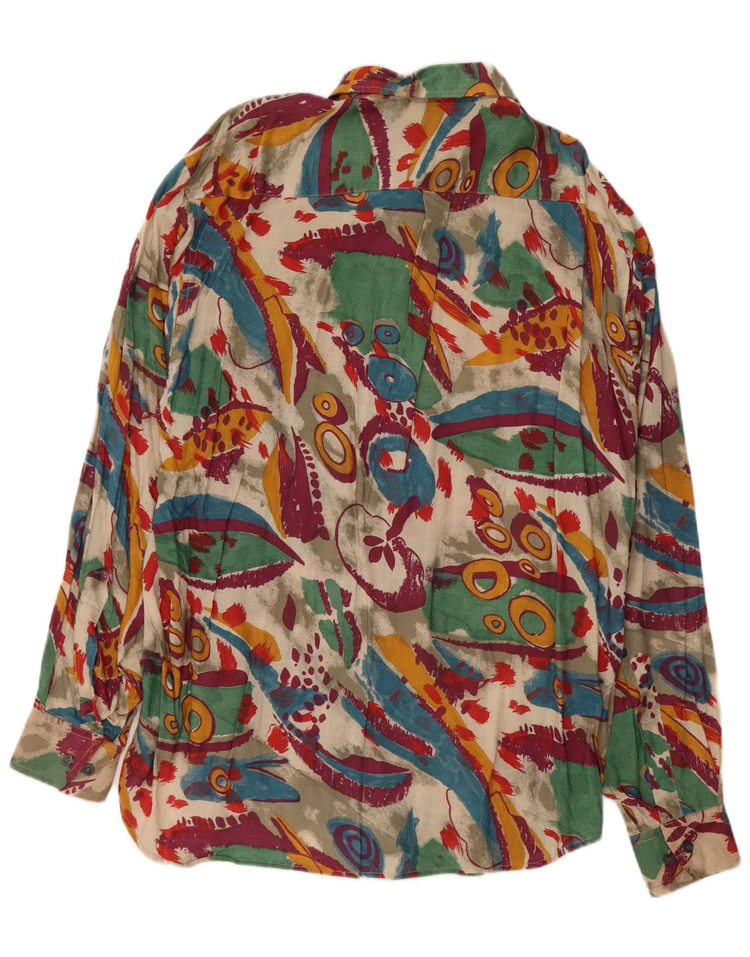 VINTAGE Hombres Patrón Abstracto Camisa Tamaño 41/42 Viscosa Multicolor Grande