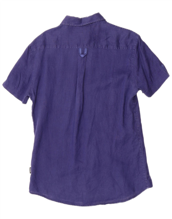 Versace Hombre Camisa Manga Corta Small Lino Azul Marino