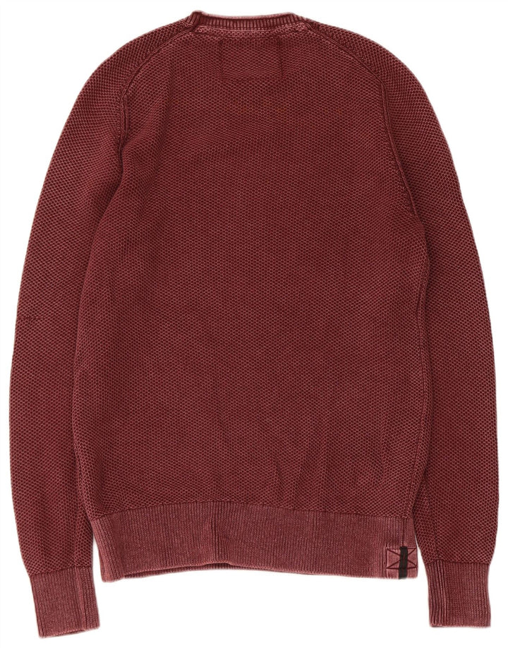 Superdry Jersey con cuello redondo para hombre, talla grande, algodón granate