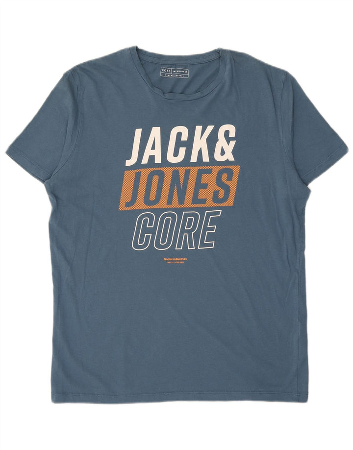 JACK & JONES Hombre Camiseta Gráfica Top XL Algodón Azul