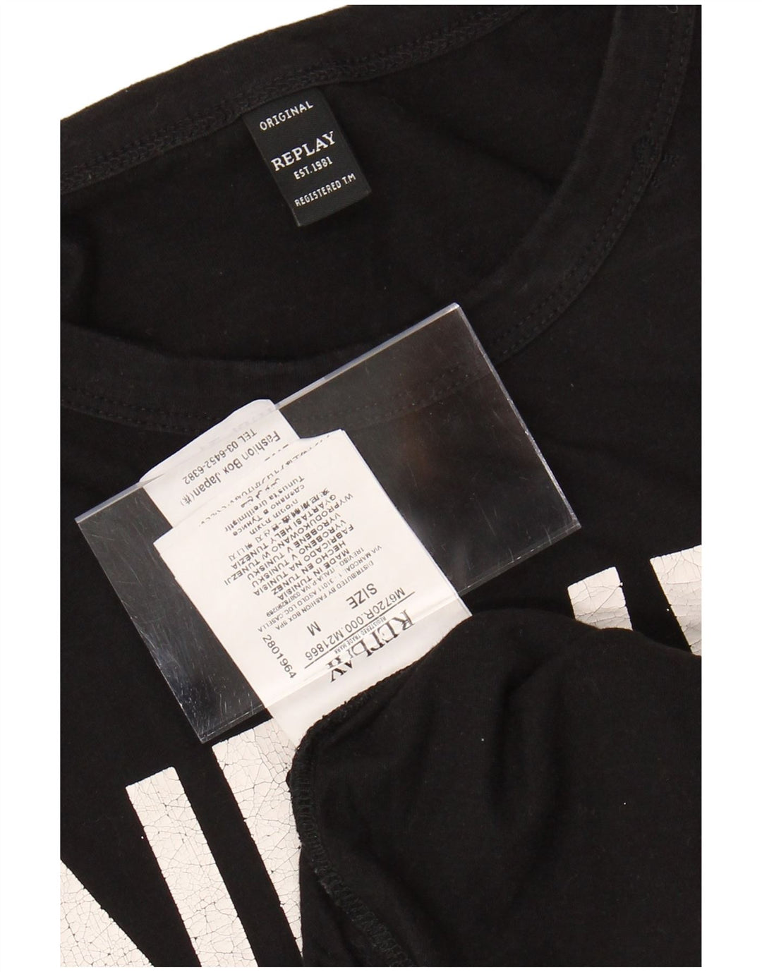 REPLAY Camiseta gráfica para hombre Top Medium Black Cotton