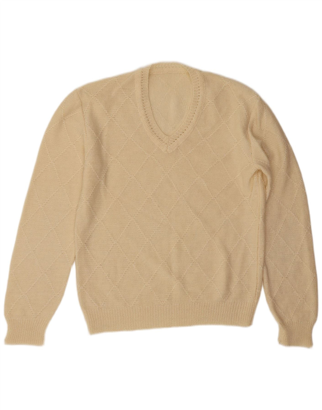 Vintage hombres V-cuello jumper suéter grande de blanco Argyle/Diamond